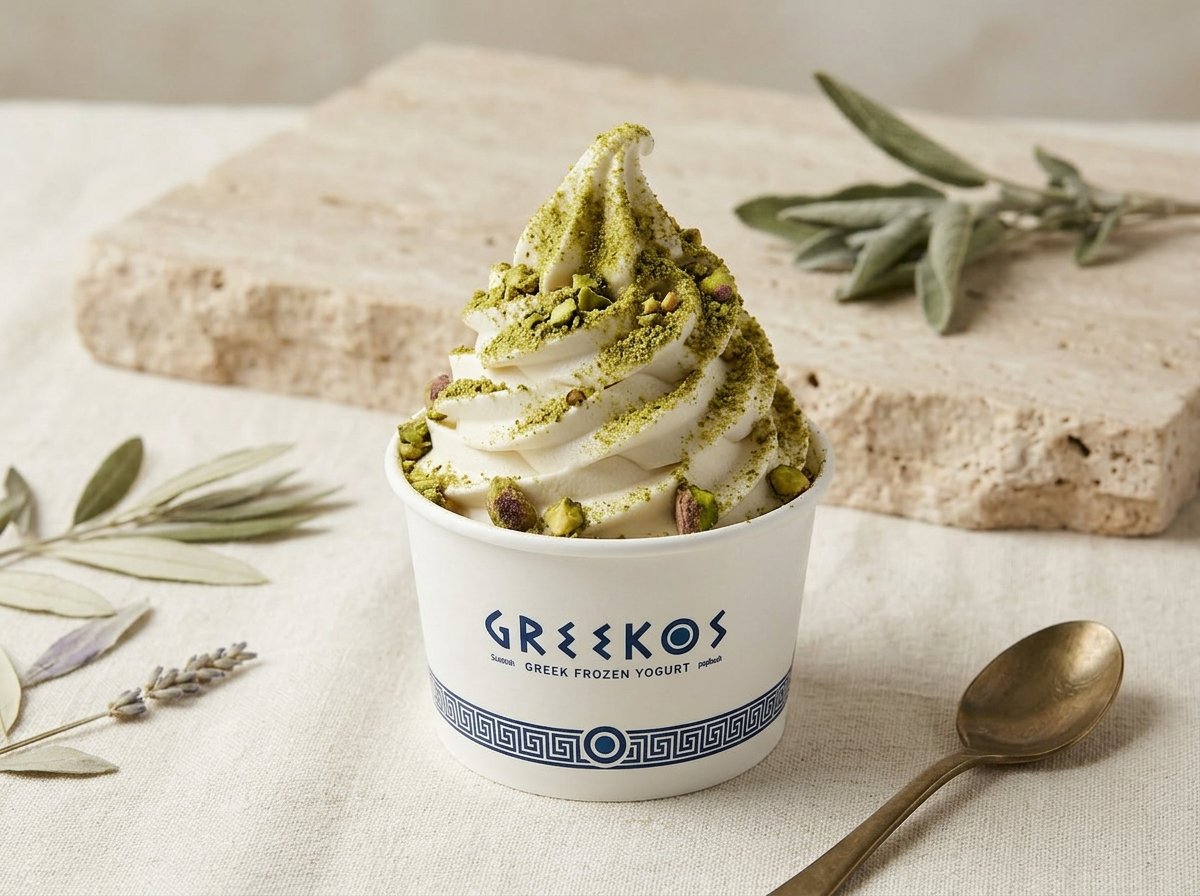 Signature swirl GREEKOS con costra de pistache